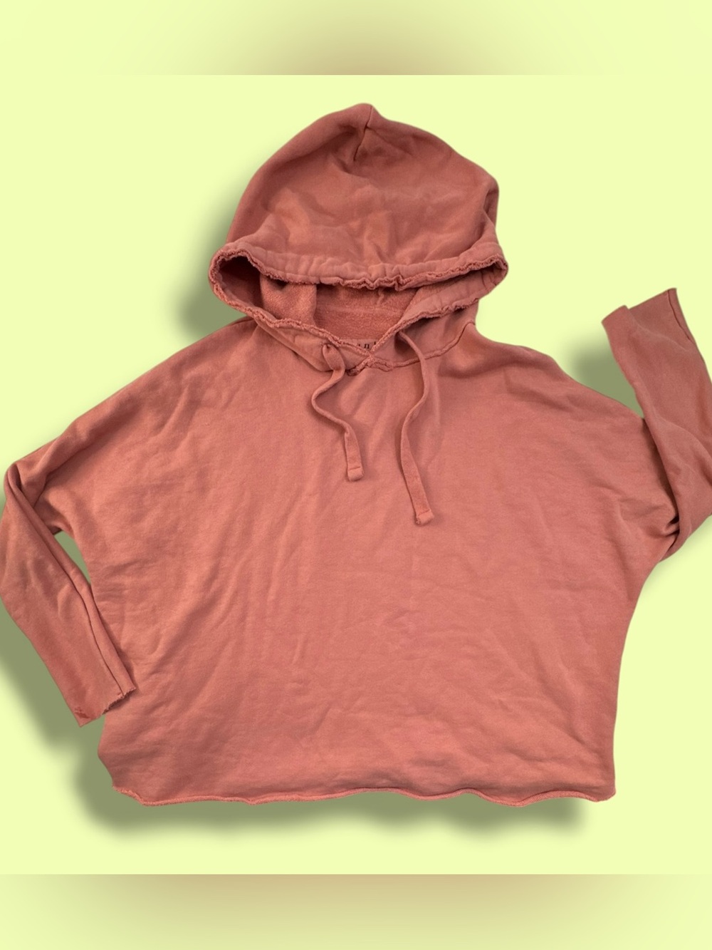 Frank & Eileen Tee Lab Hoodie Raw Edge Crop Sweatshirt Rose Pink Mauve